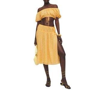 Reformation Valeria 2 Piece Sunflower Yellow Crop Top And Skirt Tie Side Size 6